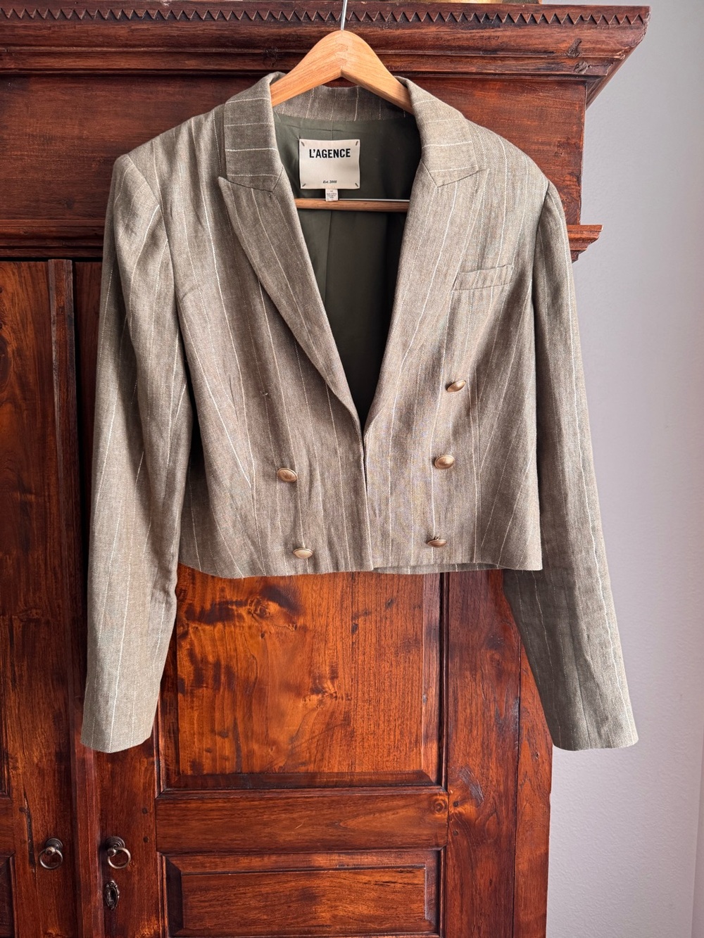 L'Agence Inez Metallic Stripe Crop Blazer